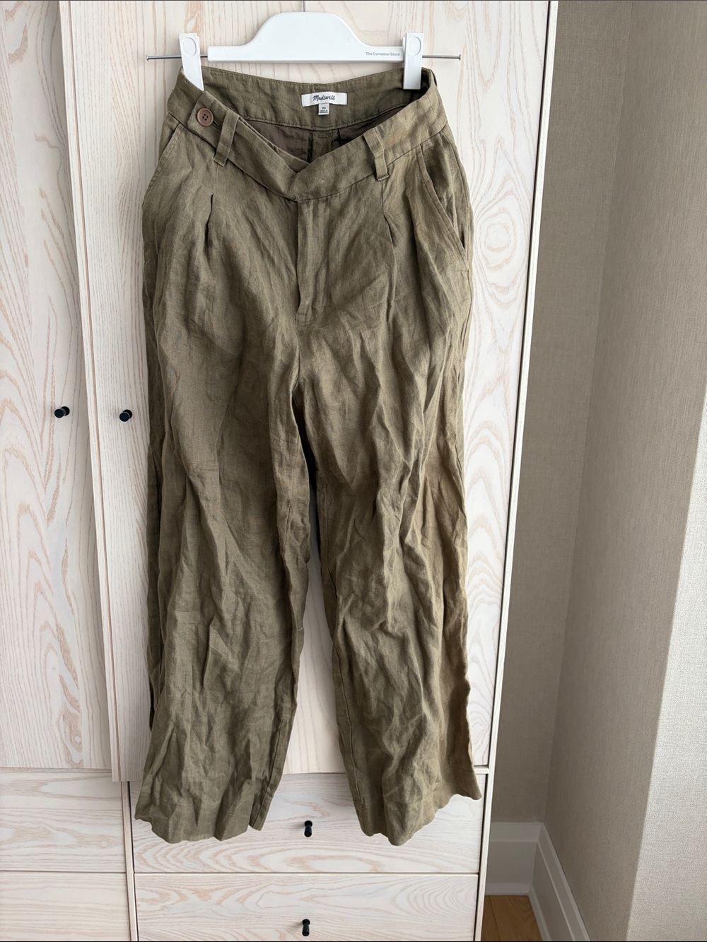 Madewell Olive Green Wide-Leg Linen Trousers